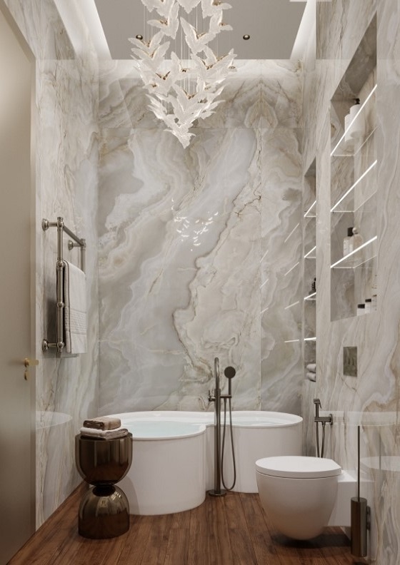 Jörger Design, Valencia, напольный смеситель, овальная ванна, Андрей Силаев, люстра Preciosa, дизайн ванной, керамогранит, la fabbrica