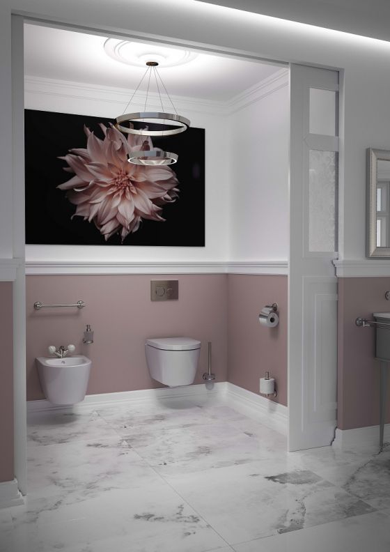 JÖRGER Taps and accessories in platinum by Jörger with porcelain handles in white by Fürstenberg