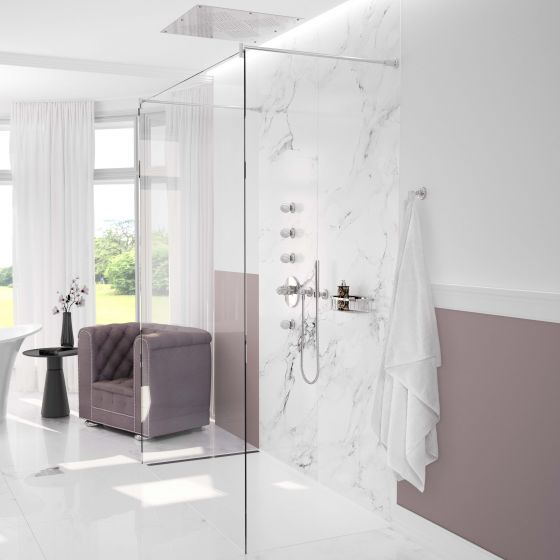 JÖRGER Shower combination in platinum by Jörger with porcelain handles in white by Fürstenberg