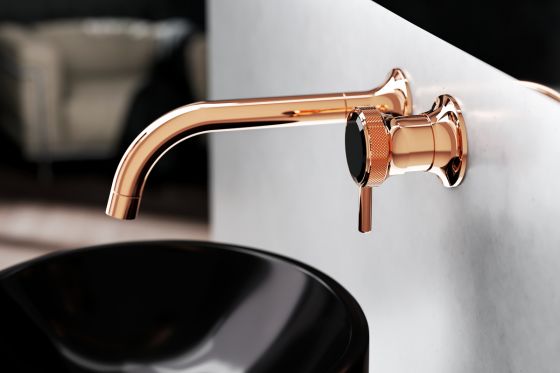Valencia, настенный смеситель в розовом золоте, черный кристалл