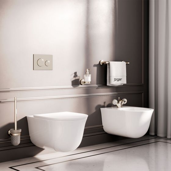 Jörger Design, Belledor, Silbernickel, Porzellan, Mother of Pearl, Perlmutt, Ein-Loch-Armatur, Bidet, Accessoires, exklusiv, klassisch, elegant, edel, Wand-WC, Wand-Bidet, The New Classic, Weiß, Laufen, Wanddekor, Kaschmirbraun, Sofia-decor