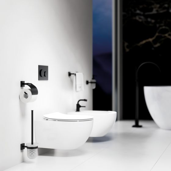 Jörger Design, Charleston Square, Mattschwarz, Schwarz, matt, WC, Bidet, Armatur, Accessoires, spülrandlos, Go Clean App, AP118g, Ceramica, Flaminia