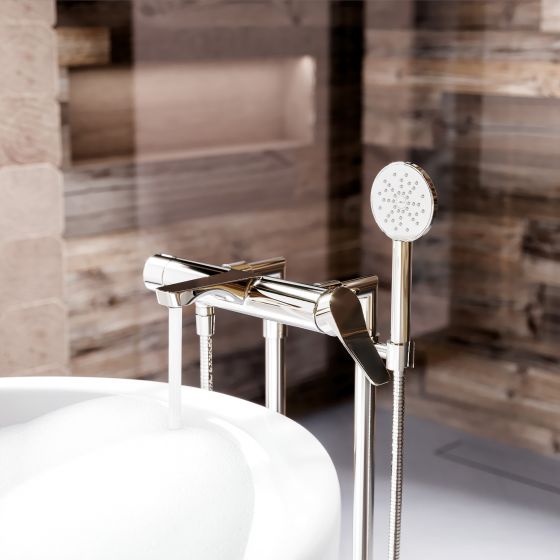 Jörger Design, Eleven, new, modern, design faucet, collection, freestanding, tub, shower mixer, for supply pipes, polished nickel, freestanding designer stone bathtub, Senzo, Balteco, Xonyx