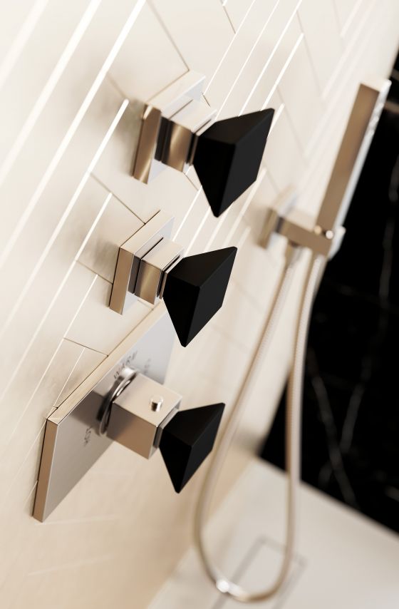Jörger Design, Empire Royal Crystal, satin nickel, crystal, decor, matt black, shower, concealed, wall thermostat, valve modules, noble, puristic, luxury, exclusive, Joerger