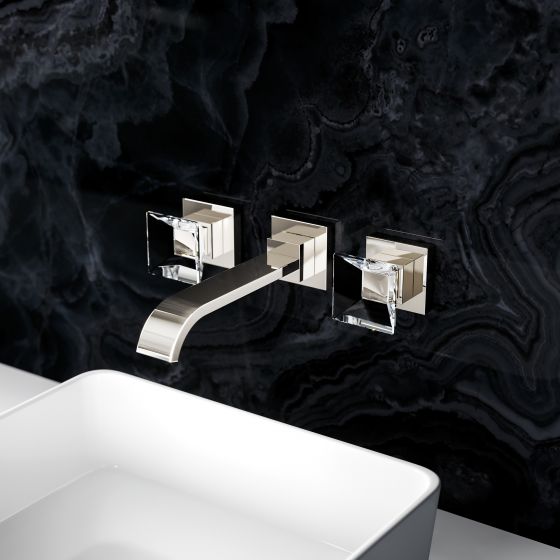 Jörger Design, Bad, Empire Royal Crystal, Wand-Waschtisch 3-Loch Batterie, Armatur, Silbernickel, Kristall, klar, Dekor, Griff, ästhetisch, edel, puristisch, geradlinig, Luxus, exklusiv, Oliver, Jörger, Angelika, Böhm