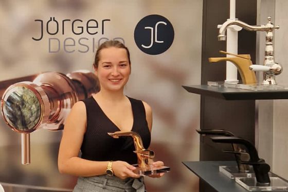 Jörger Design, Oliver Jörger, Korsing, Kooperation, Bildergalerie, Impressionen, Messeauftritt, Hausmesse, Köln, Jubiläumsmesse, Kerstin Hedemann, Industrievertretung Muilkens, Waschtisch, Armaturen, Ein-Hebel-Mischer, Exal, Roségold