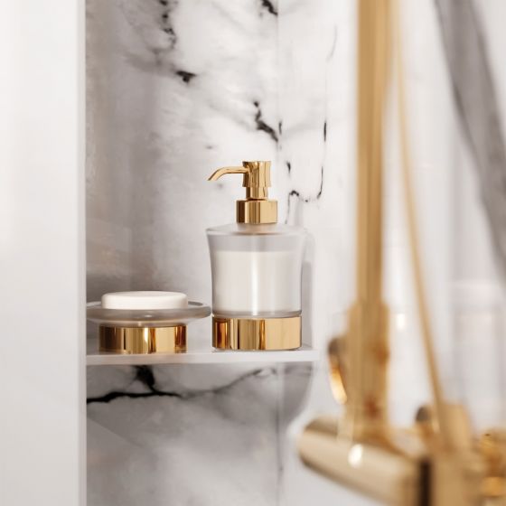 Jörger Design, Shado, hochwertiges Designer-Tisch-Badezimmer-Accessoires, Edelmessing, 18 Karat Gold, Luxusbad