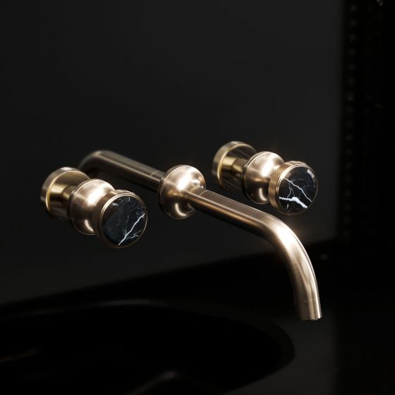 Jörger, Design, bathroom, luxury, taps, faucets, accessories, Valencia, jewelry edition, , marble, black, natural stone, washbasin, three-hole mixer, wall-mounted model