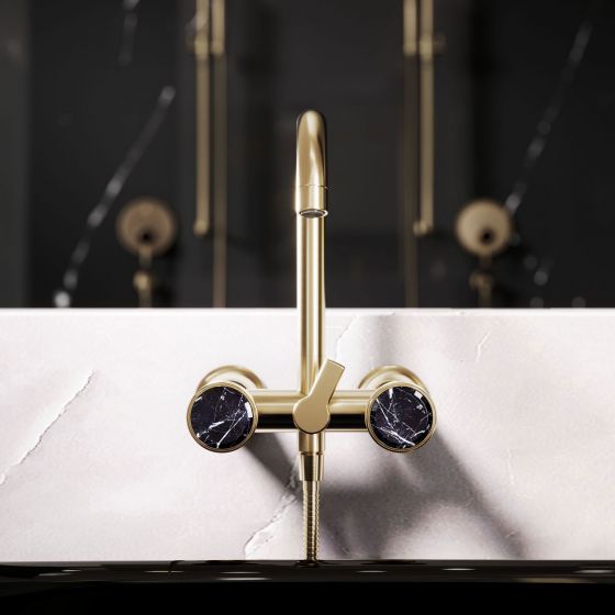 Jörger, Design, bathroom, luxury, taps, faucets, accessories, Valencia, jewelry edition, , marble, black, natural stone, bath tub, mixer, wall-mounted model