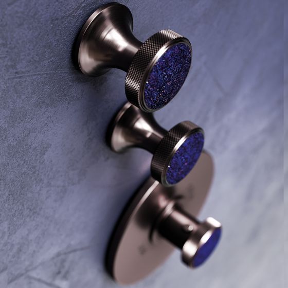 JÖRGER, JÖRGER Design, concealed thermostat, VALENCIA, design, fittings, decor, natural stone, Aventurine blue, matt mink, decorative, polished stone, semi-precious stone, texture, bathroom