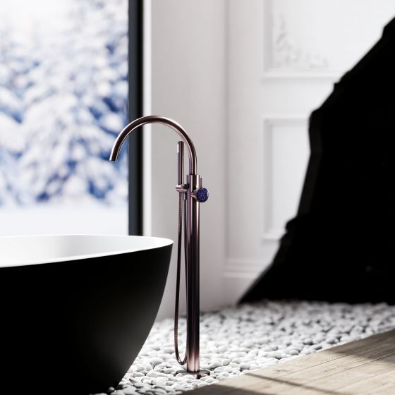 Jörger Design, Valencia, mink matt, gemstone, semi-precious stone, blue aventurine, exclusive, elegant, modern, luxurious, free standing, design fitting, single lever bathtub mixer, Vesus, Vallone 