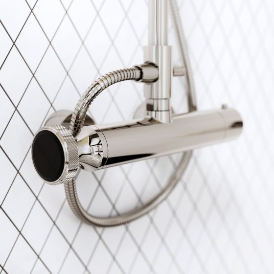 Jörger Design, VALENCIA, Thermostat, Einhebelmischer, Silbernickel, schwarzer Kristall, facettiert, schlichter, Brausegarnitur, Premium, Luxus, Armatur