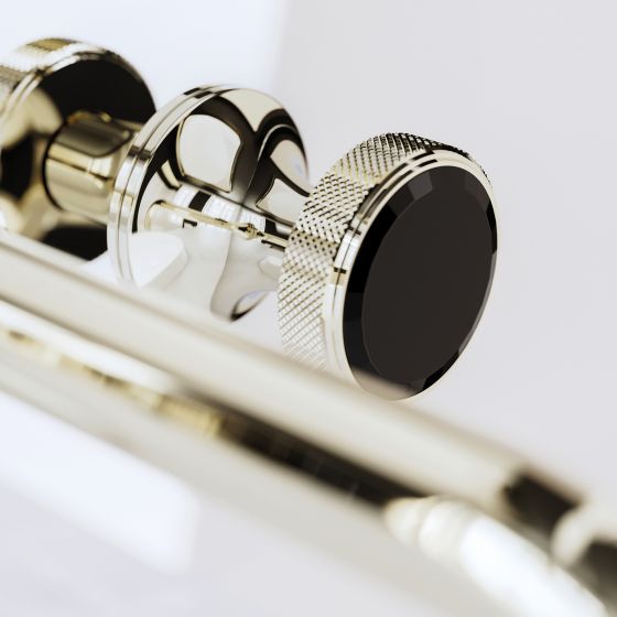 Jörger Design, VALENCIA, designer tap, polished nickel, black crystal, simple luxury, piece of jewellery, industrial design, luxury sanitary ware, premium