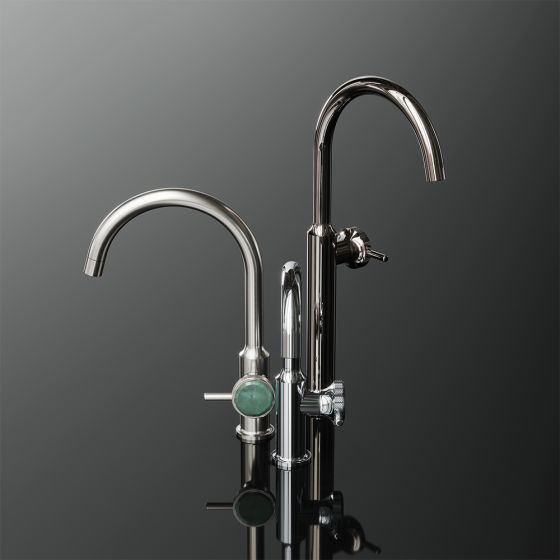 Jörger Design, Valencia, дизайнерский однорычажный смеситель, на раковину, Nerz, хром, платина, зеленый авантюрин, самоцвет, натуральный камень, XL, высокий смеситель, дорогой, ювелирный 