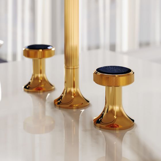 Jörger Design, Valencia, Cronos, смеситель на раковину на 3 отверстия, индивидуальное изготовление, 24-каратное золото, синий авантюрин, самоцвет, натуральный камень, luxury