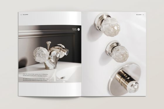 Jörger Design, Belledor, гарнитур для биде, дизайнерский смеситель, новинка, серебристый никель, фарфор, жемчуг, перламутр, люксовый, премиум, интерьер санузла, роскошь, эксклюзив, бутон лотоса,  брошюра, Fürstenberg, Joerger