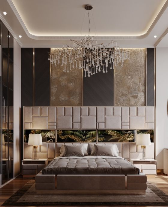 modern Interieur, Innenarchitekt Andrey Silaev, Schlafzimmereinrichtung, Wandpaneele,  Messing, goldfarbenem Leder, Visionnaire home, elegant, faszinieren, Decor, Barovier&Toso,