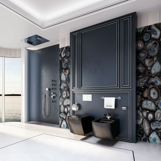 Jörger Design, Belledor, chrome, black porcelain handles, w.c. area, accessories, bidet, daylight bathroom, Joerger 