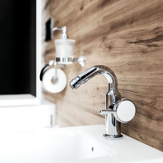 Jörger Design, Vanelcia, Chrom, Bidet, Accessoires, Badezimmer, Holzwand, W.C-Bereich, edel, modern, Joerger