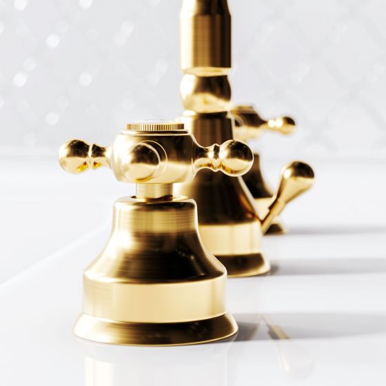 Jörger Design, Delphi, Gold matt, Waschtisch, Kreuzgriff, 3-Loch-Armatur, Joerger