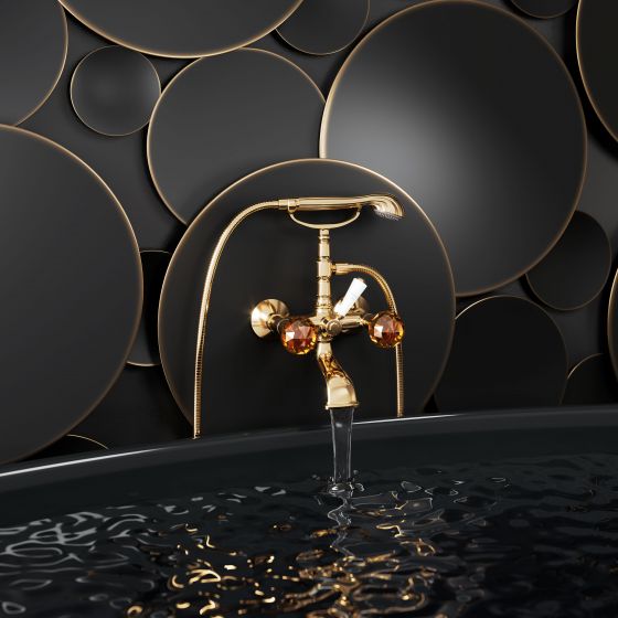 3 Loch Waschtisch Florale Crystal mit Bernstein in Edelmessing