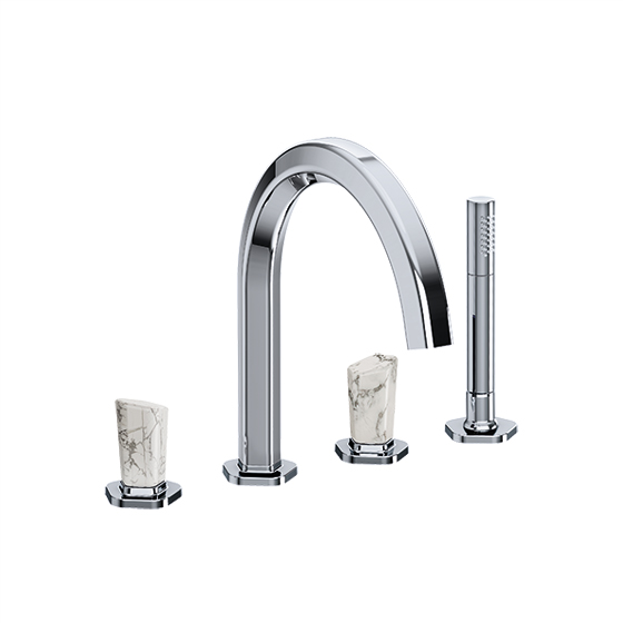 Joerger, Shado, tub/shower mixer set, deck mount, chrome, white turquoise